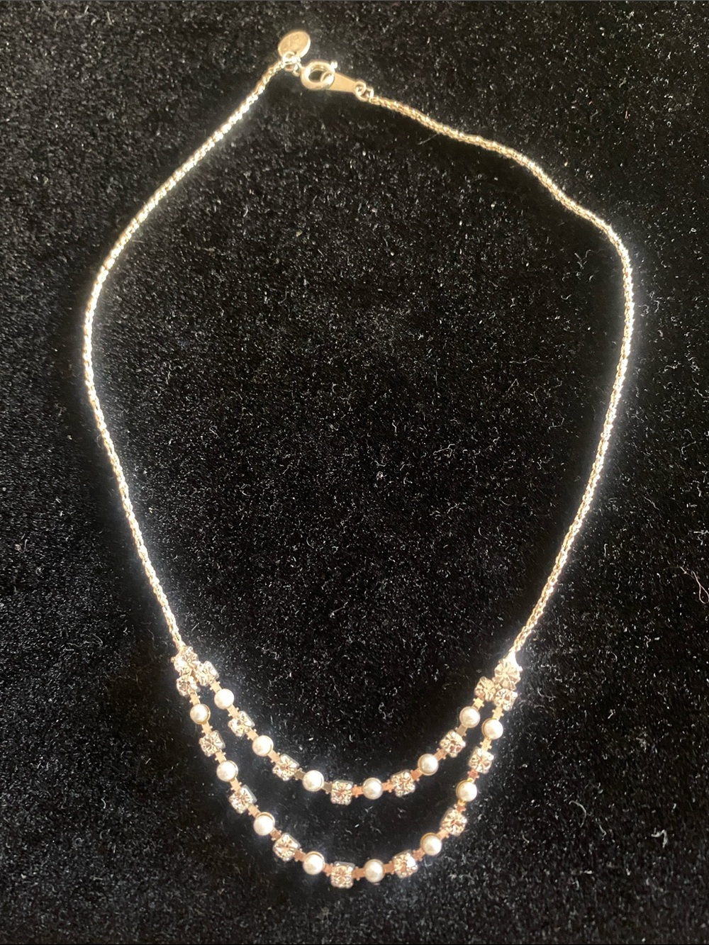 Elegant Claire’s Gold-Tone Double Strand Pearl & Crystal Necklace